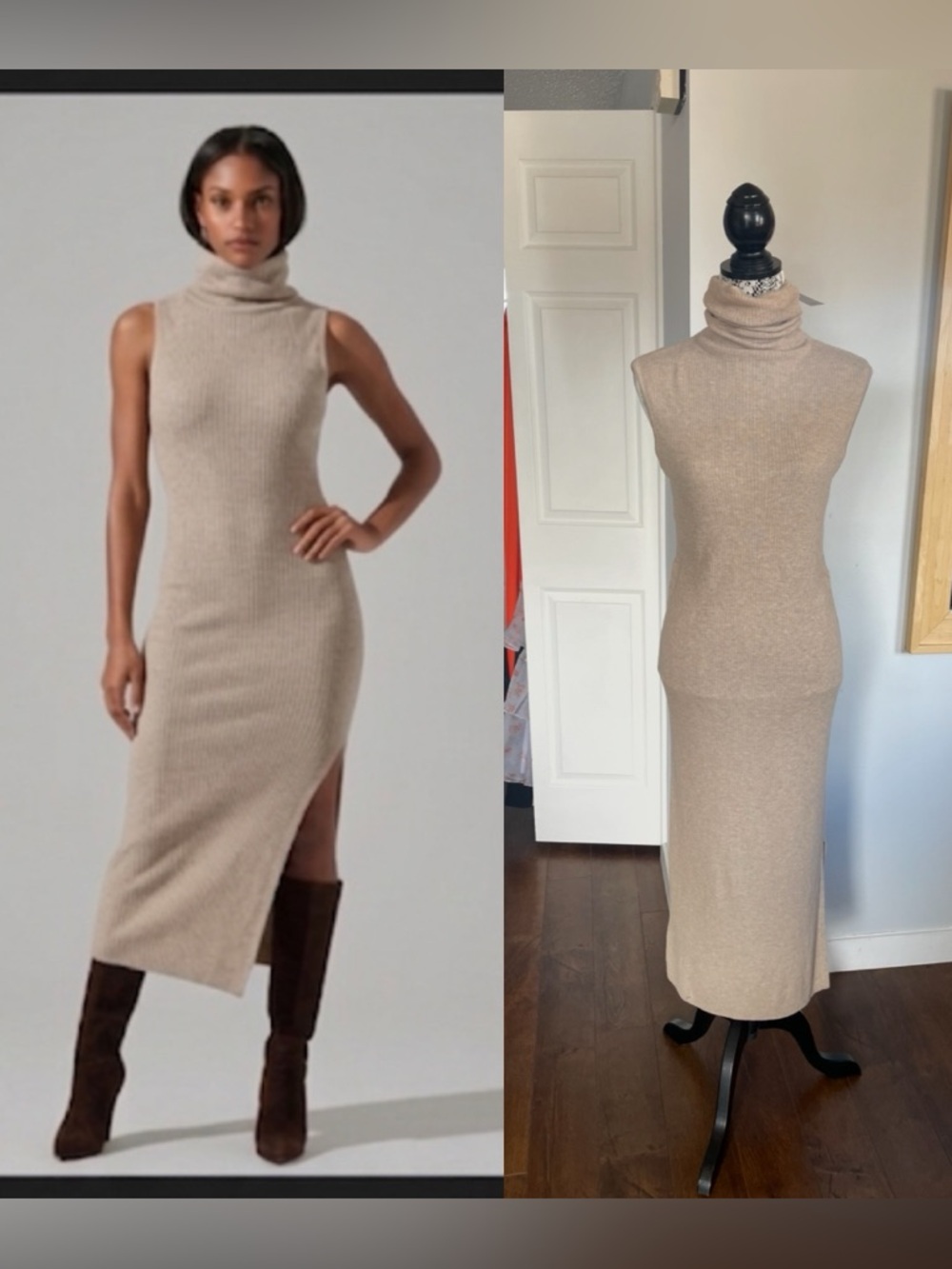 NWT Mango Wool Blend Turtleneck Knit Midi Dress With Slit. Small